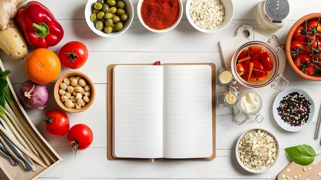 Stôl s ingredienciami a knihou receptov